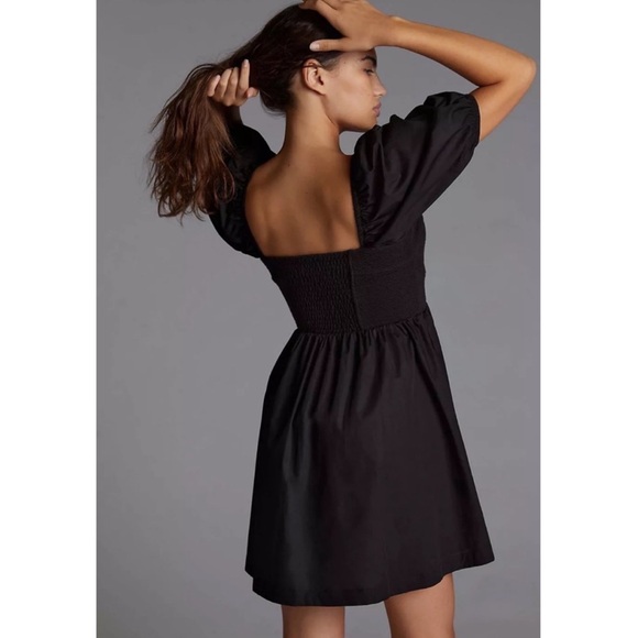 ANTHROPOLOGIE Maeve Puff-Sleeved Sweetheart Mini dress Size XS BLACK Has Pockets - Picture 8 of 9